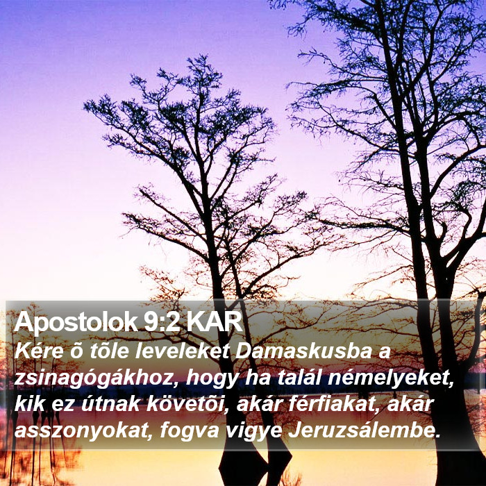 Apostolok 9:2 KAR Bible Study